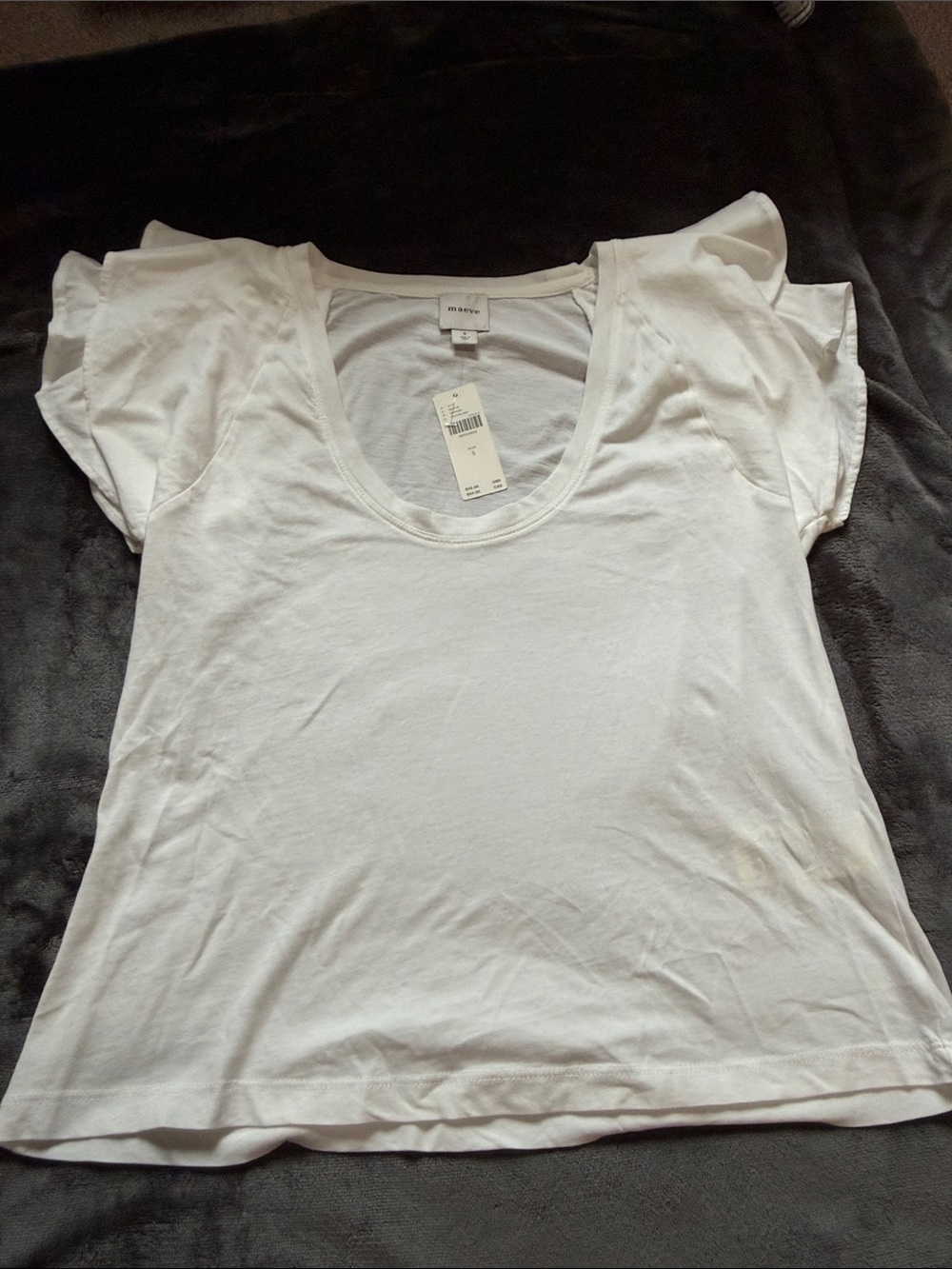 Anthropology -White Scoop Neck Tee with Ruffle Cap Sleeves - S